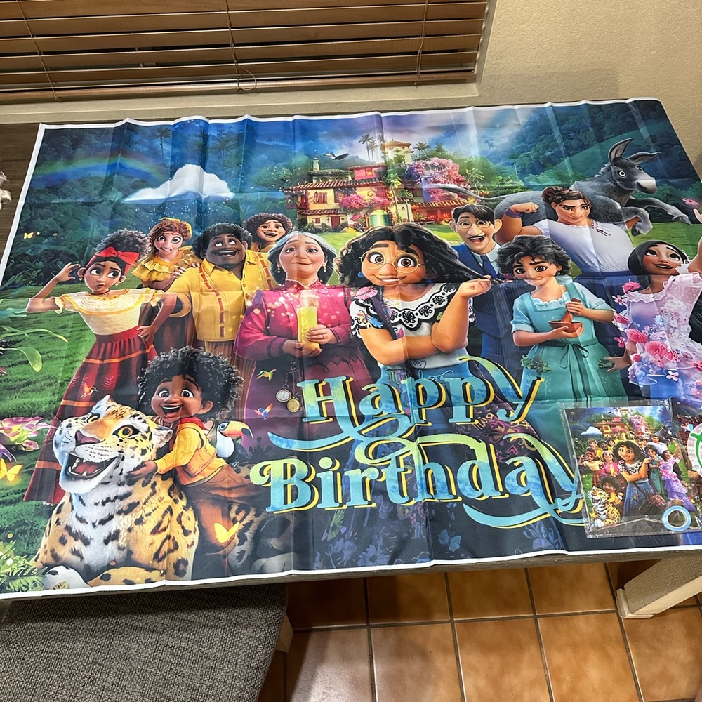 Encanto Happy Birthday Party Backdrop - Colorful Character Design & 2 banners